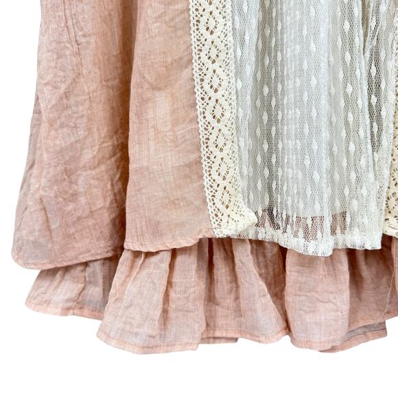A’reve Anthropologie Cream Lace High Neck Sleeveless Peach A-line Mini Dress - Picture 8 of 14